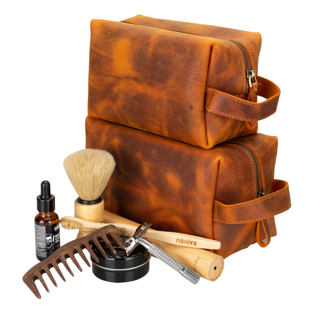 Genuine Leather Dopp Kit - Personalized Toiletry & Shaving Bag, Large