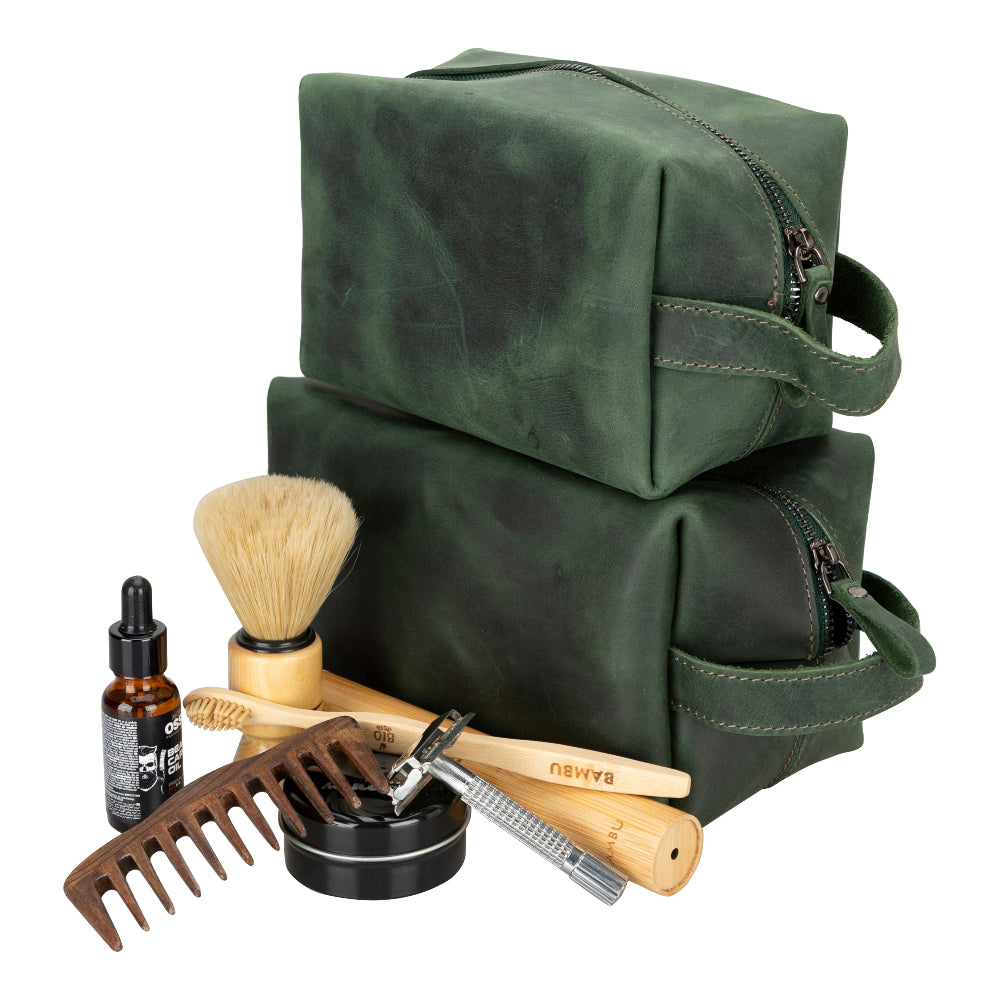 Leather Dopp Kit - Full-Grain Leather Toiletry Organizer, Medium