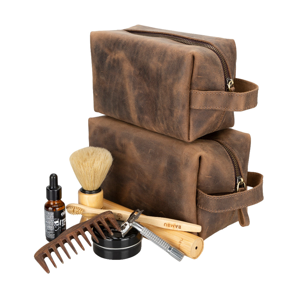 Leather Dopp Kit - Full-Grain Leather Toiletry Organizer, Medium