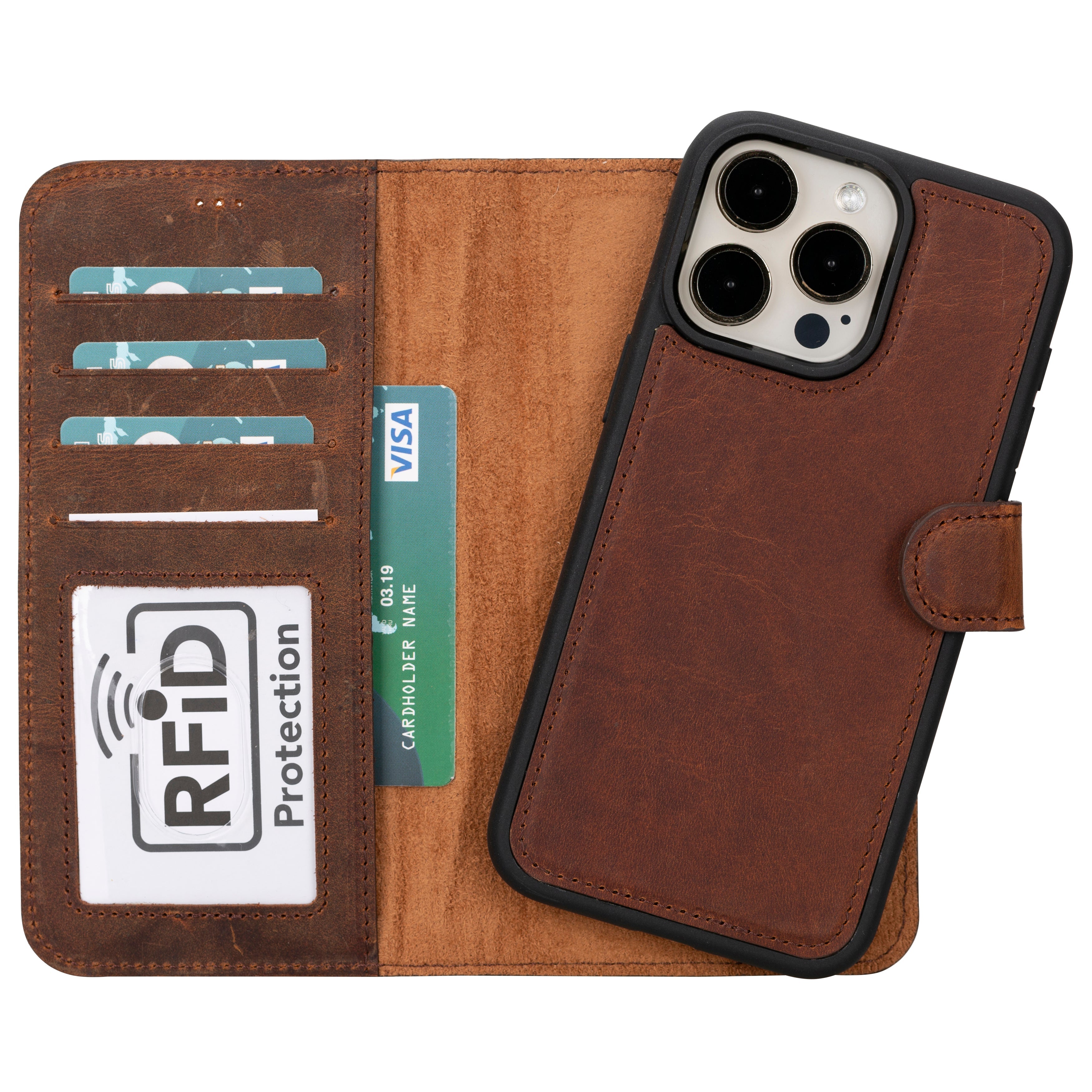 Leather iPhone 16-Pro Detachable Wallet Case
