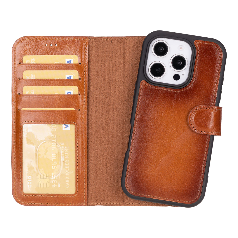 Leather iPhone 16-Pro Detachable Wallet Case