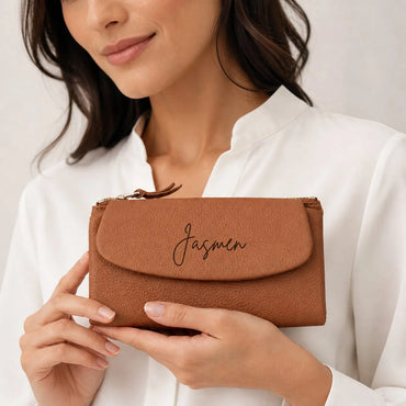 Women’s Compact Leather Wallet Handbag with Zip Closure