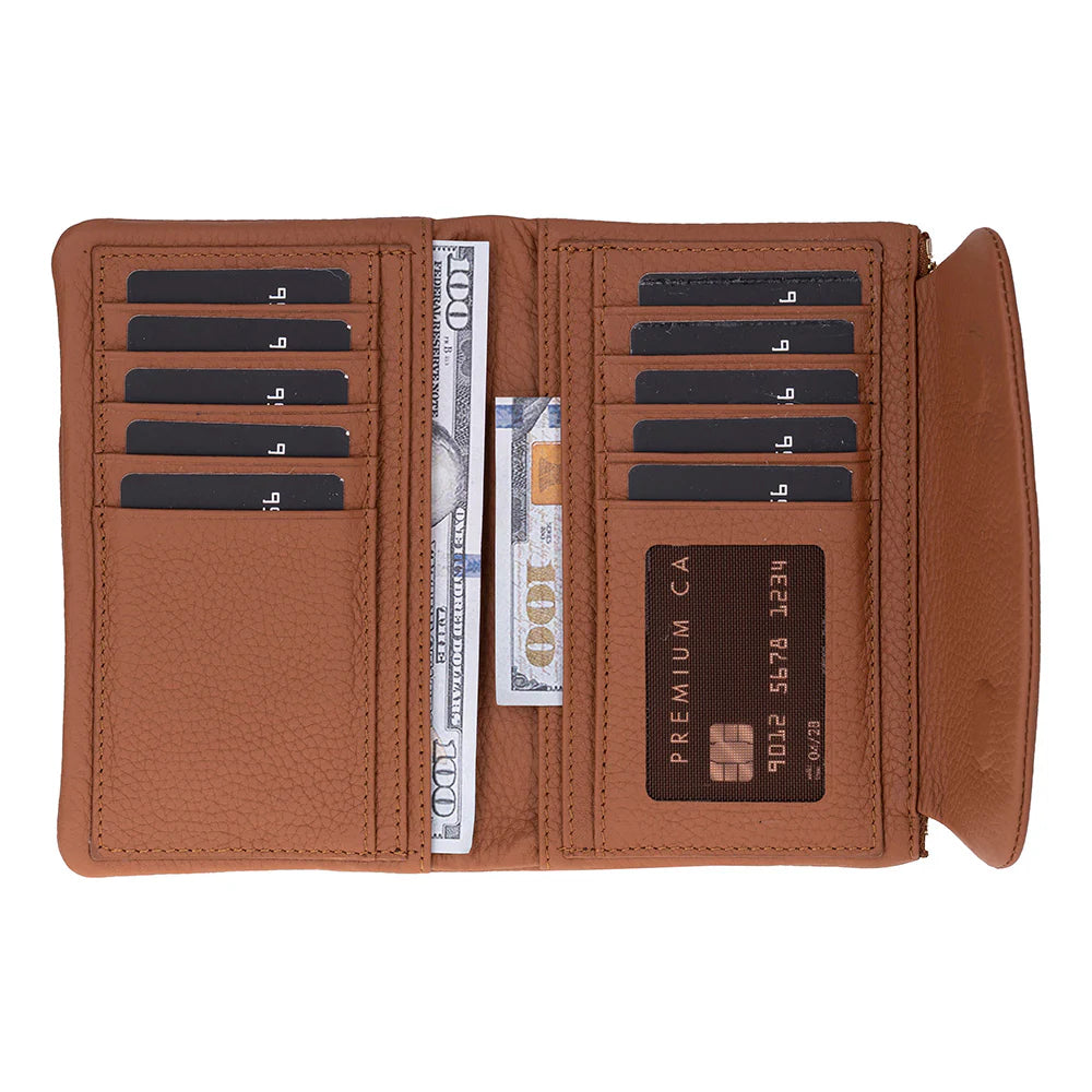 Women’s Compact Leather Wallet Handbag with Zip Closure