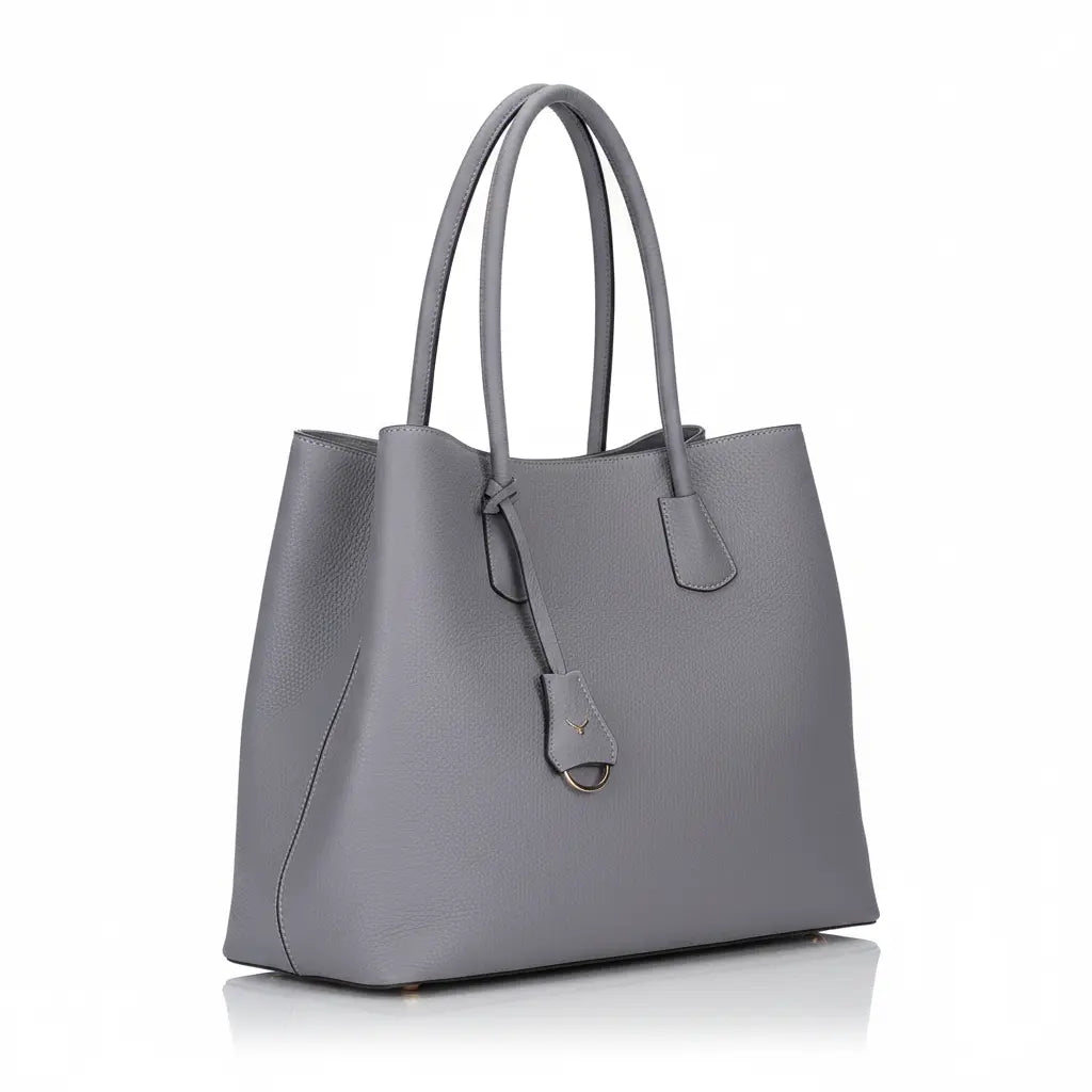 Minimalist Leather Tote Bag with Center Zip Compartment