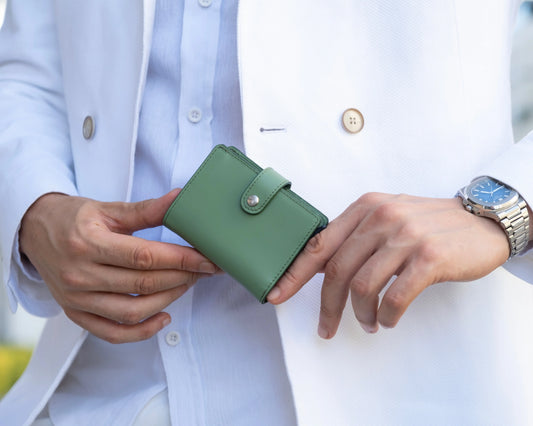 Premium genuine leather wallet with RFID-blocking lining for everyday card carry by Luxara Crafts
