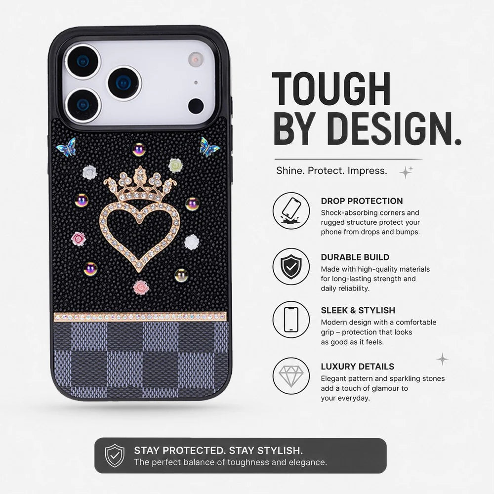 Crystal iPhone 17 Pro Case Heart Crown Luxury Rhinestone Vissel