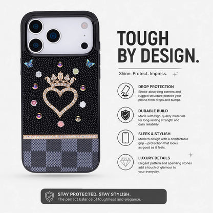 Crystal iPhone 17 Pro Case Heart Crown Luxury Rhinestone Vissel