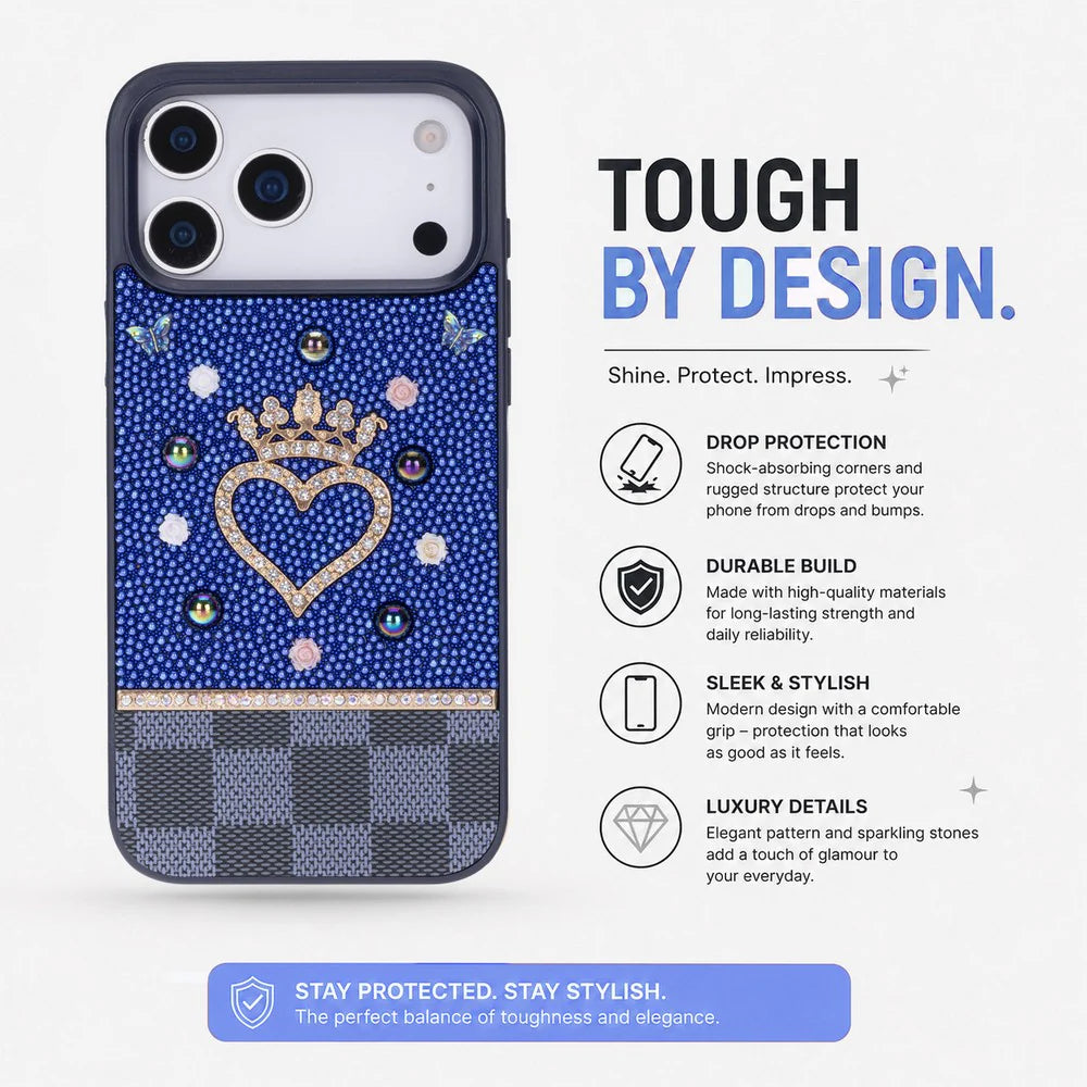 Crystal iPhone 17 Pro Case Heart Crown Luxury Rhinestone Vissel