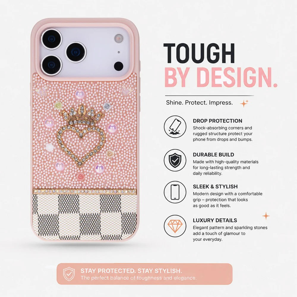 Crystal iPhone 17 Pro Max Case Heart Crown Luxury Rhinestone Vissel
