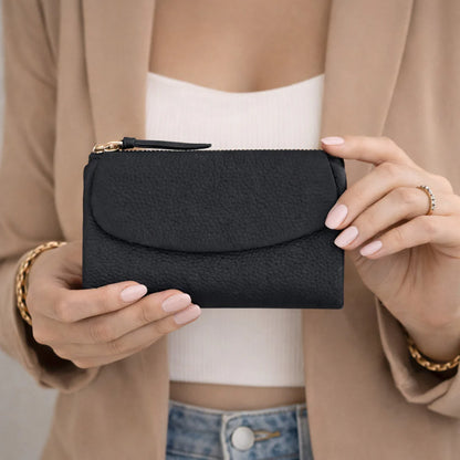 Women’s Compact Leather Wallet Handbag with Zip Closure