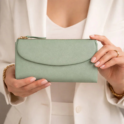 Women’s Leather Wallet Handbag with Zip Closure