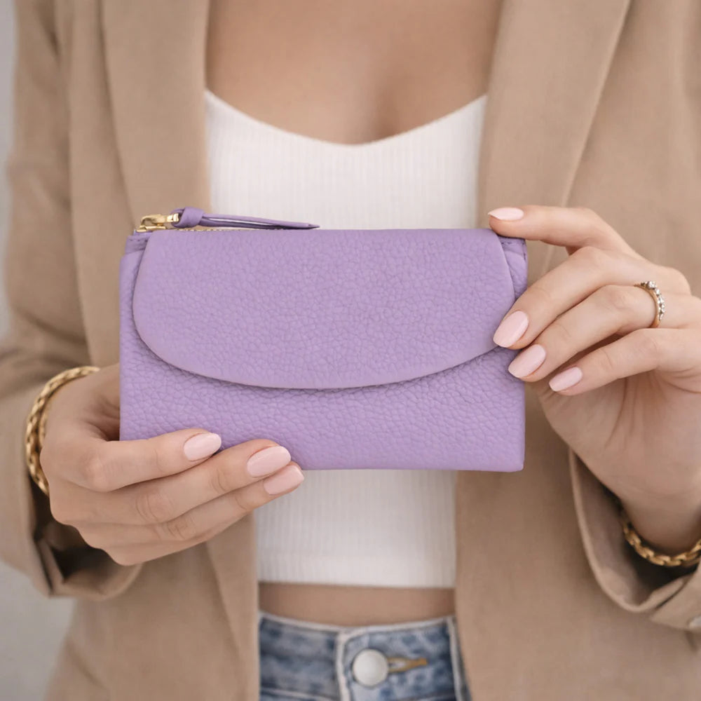 Women’s Compact Leather Wallet Handbag with Zip Closure