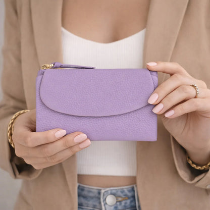 Women’s Compact Leather Wallet Handbag with Zip Closure