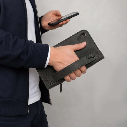 Leather Clutch Handbag with Wrist Strap and Card Slots