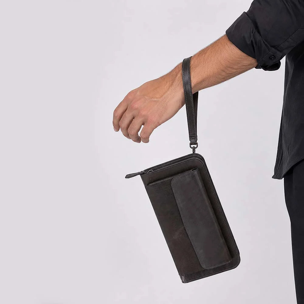 Leather Clutch Handbag with Wrist Strap and Card Slots