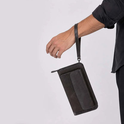 Leather Clutch Handbag with Wrist Strap and Card Slots