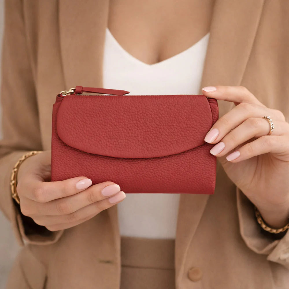 Women’s Compact Leather Wallet Handbag with Zip Closure