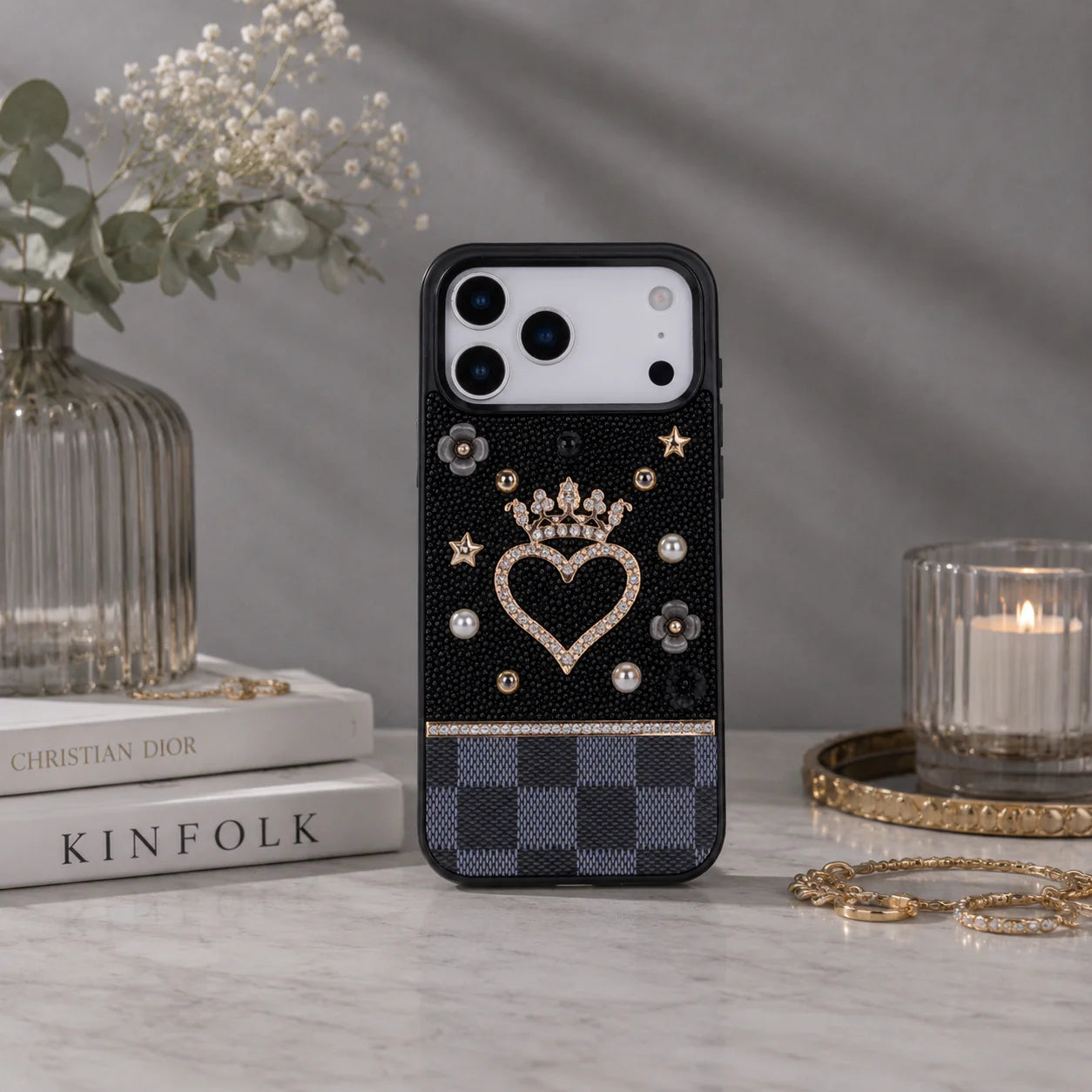 Crystal iPhone 17 Pro Case Heart Crown Luxury Rhinestone Vissel