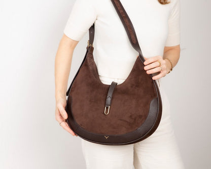 Handcrafted Genuine Leather Crescent Bag - Minimalist Hobo Purse