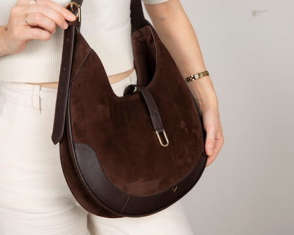 Handcrafted Genuine Leather Crescent Bag - Minimalist Hobo Purse