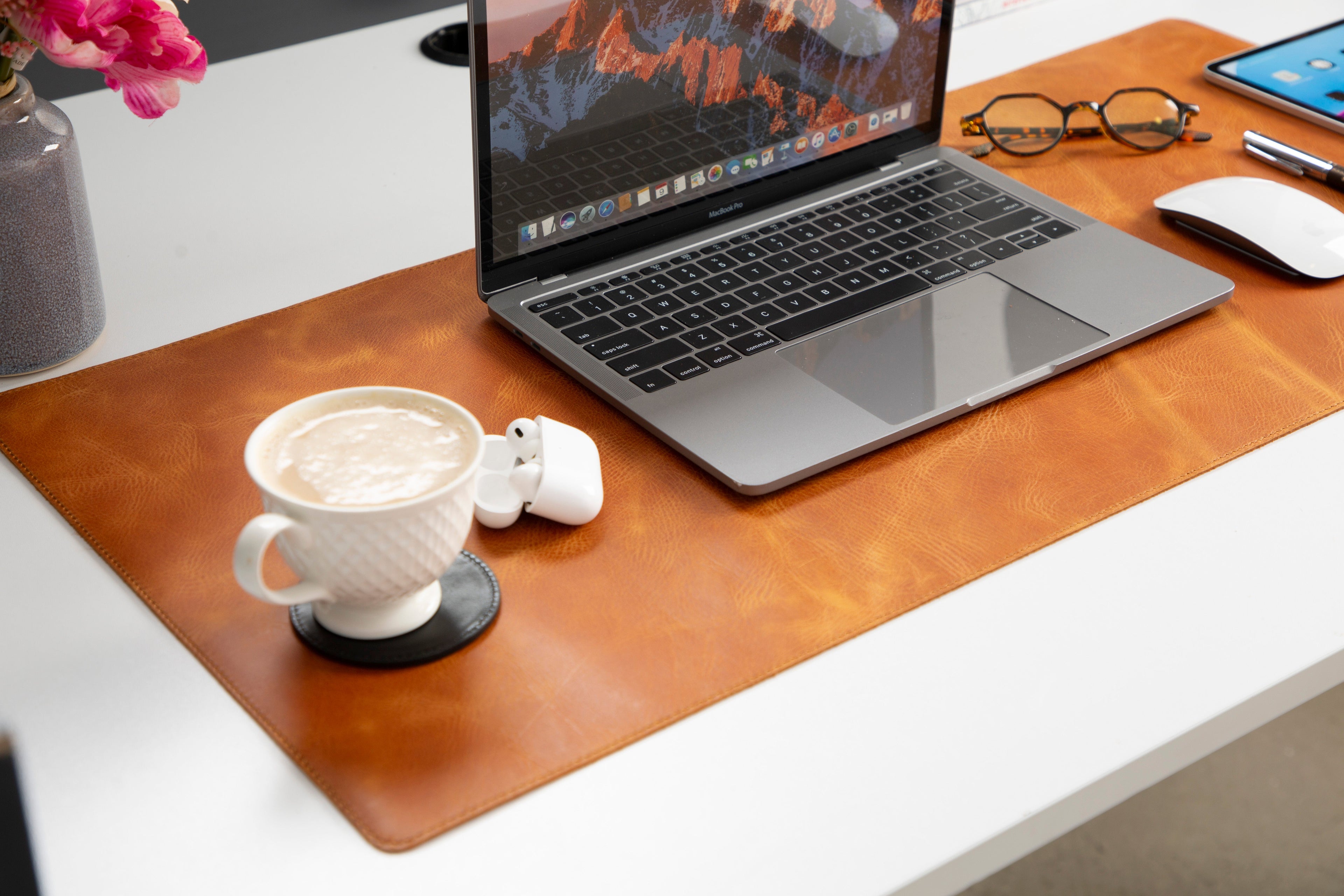 Natural Leather Desk Mat 14.6" x 31.5" (37 Cm x 80 Cm)