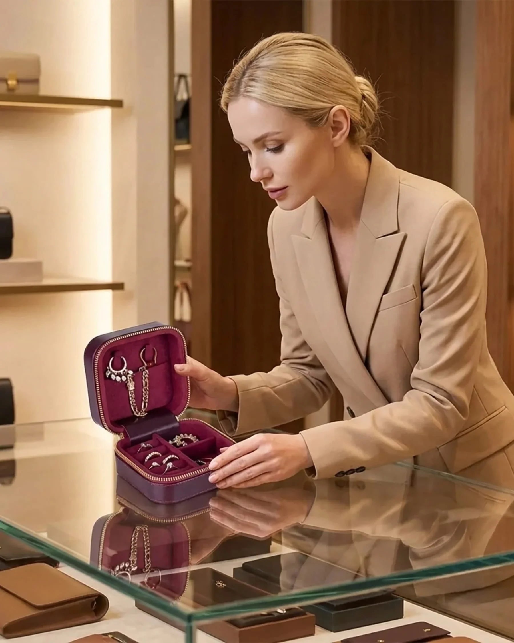 Arden Genuine Leather Jewelry Box – Handcrafted Storage with Velvet Interior