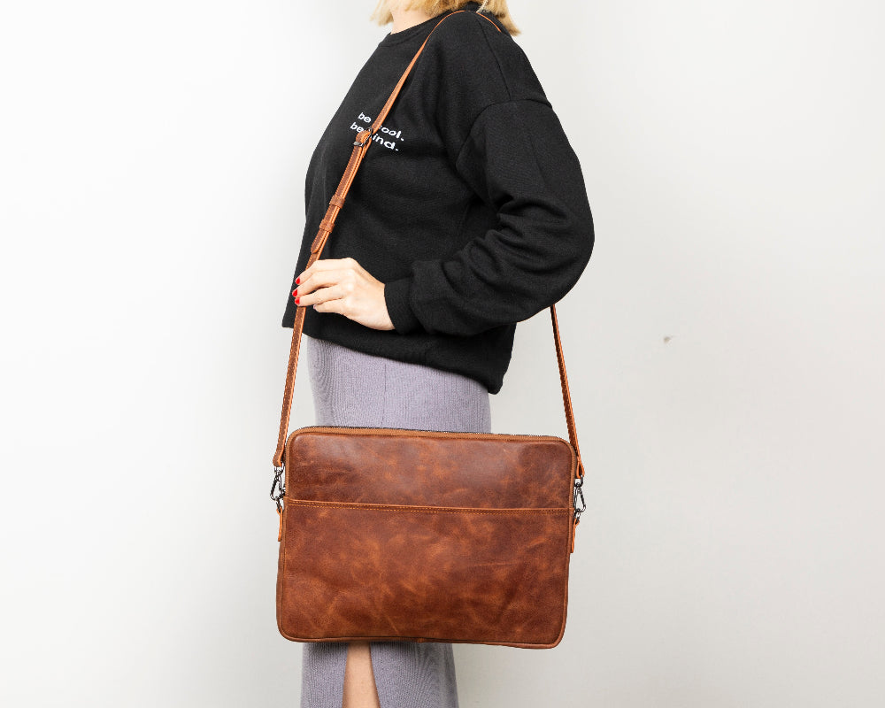 Awe Slim Leather Laptop & Tablet Case - Messenger Bag for 12” & 16”