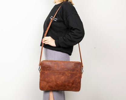 Awe Slim Leather Laptop & Tablet Case - Messenger Bag for 12” & 16”