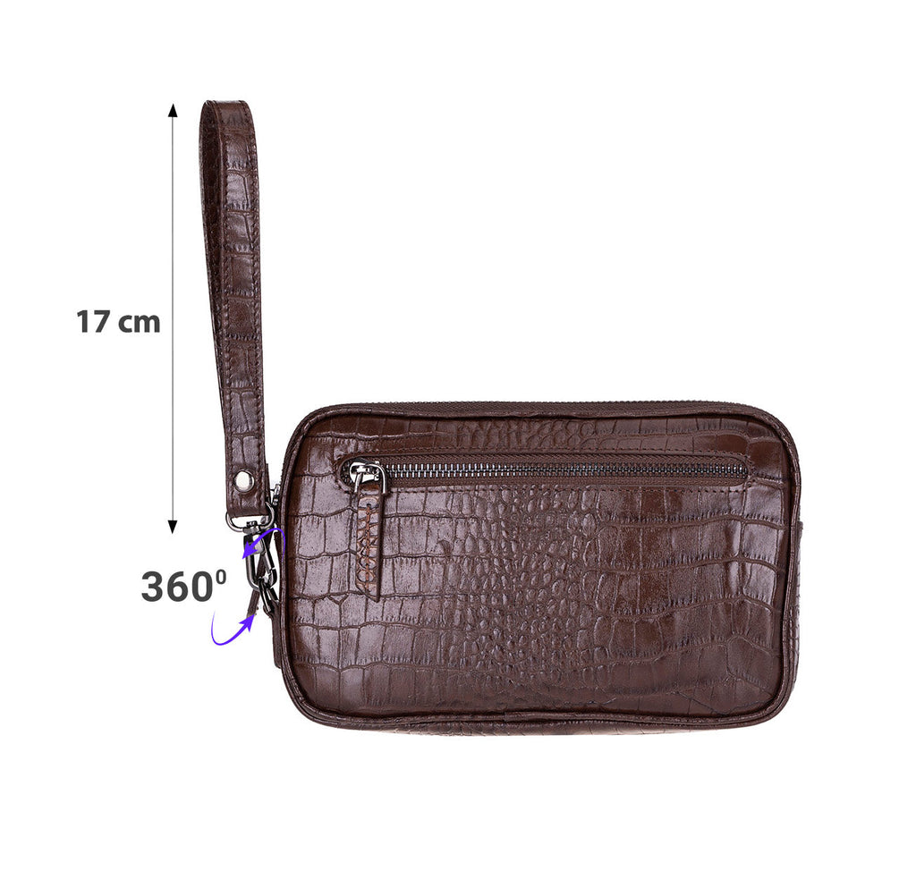 Axis Compact Unisex Wristlet Genuine Leather Clutch Bag