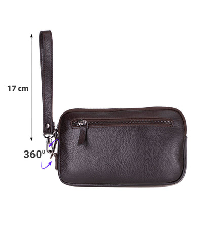 Axis Compact Unisex Wristlet Genuine Leather Clutch Bag