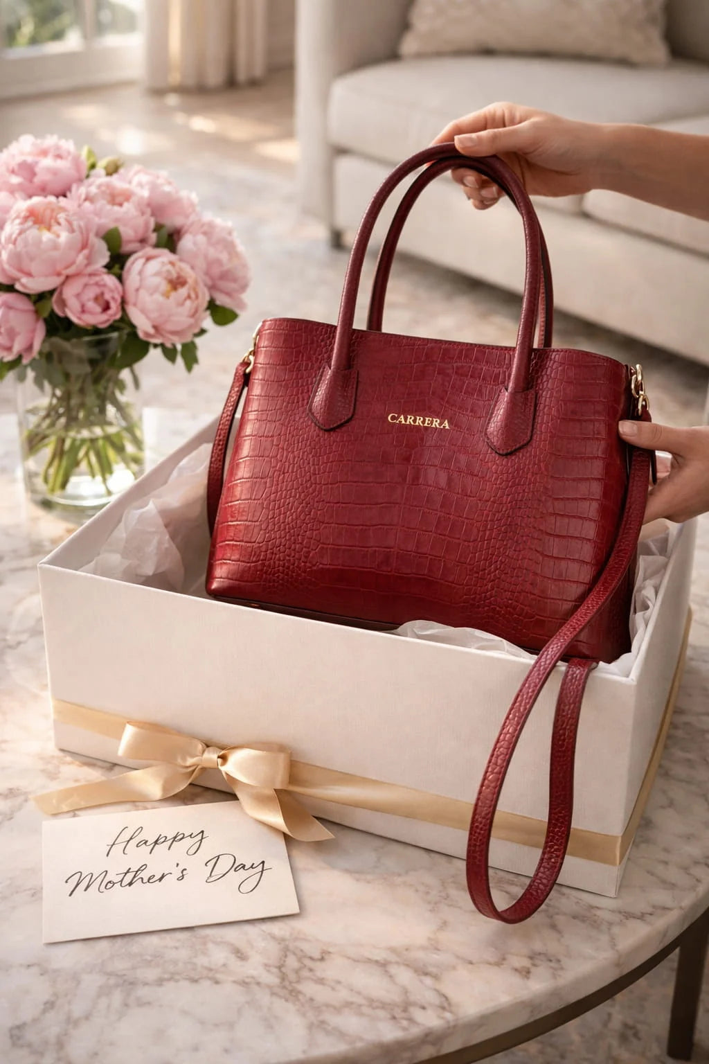 Carrera Novelya – Full-Grain Croco Embossed Leather Women's Bag Mother's day gift