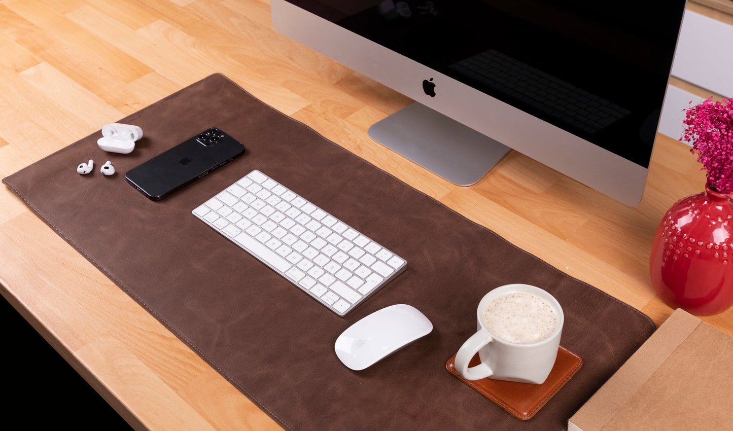 Natural Leather Desk Mat 14.6" x 31.5" (37 Cm x 80 Cm)