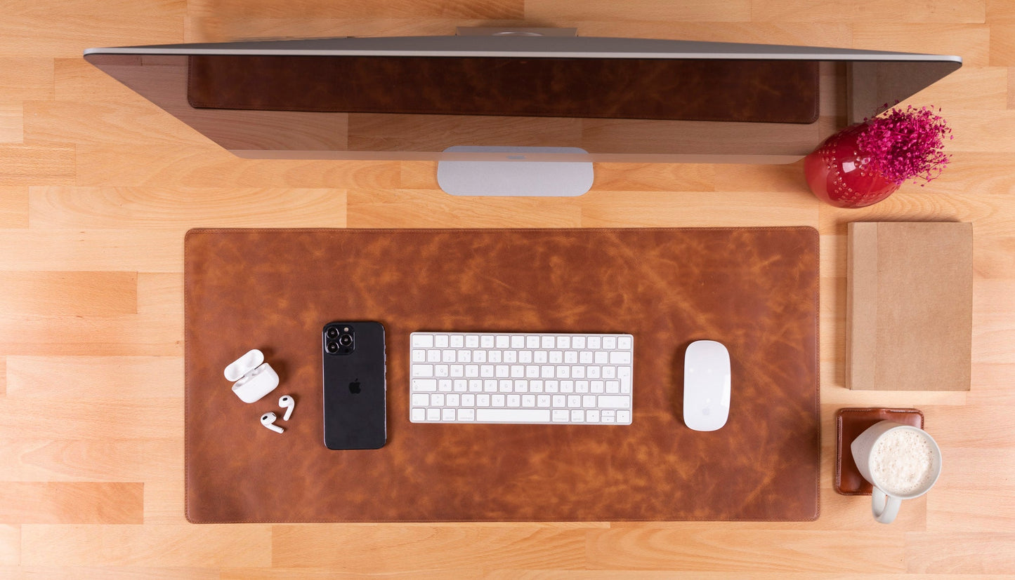 Natural Leather Desk Mat 14.6" x 31.5" (37 Cm x 80 Cm)