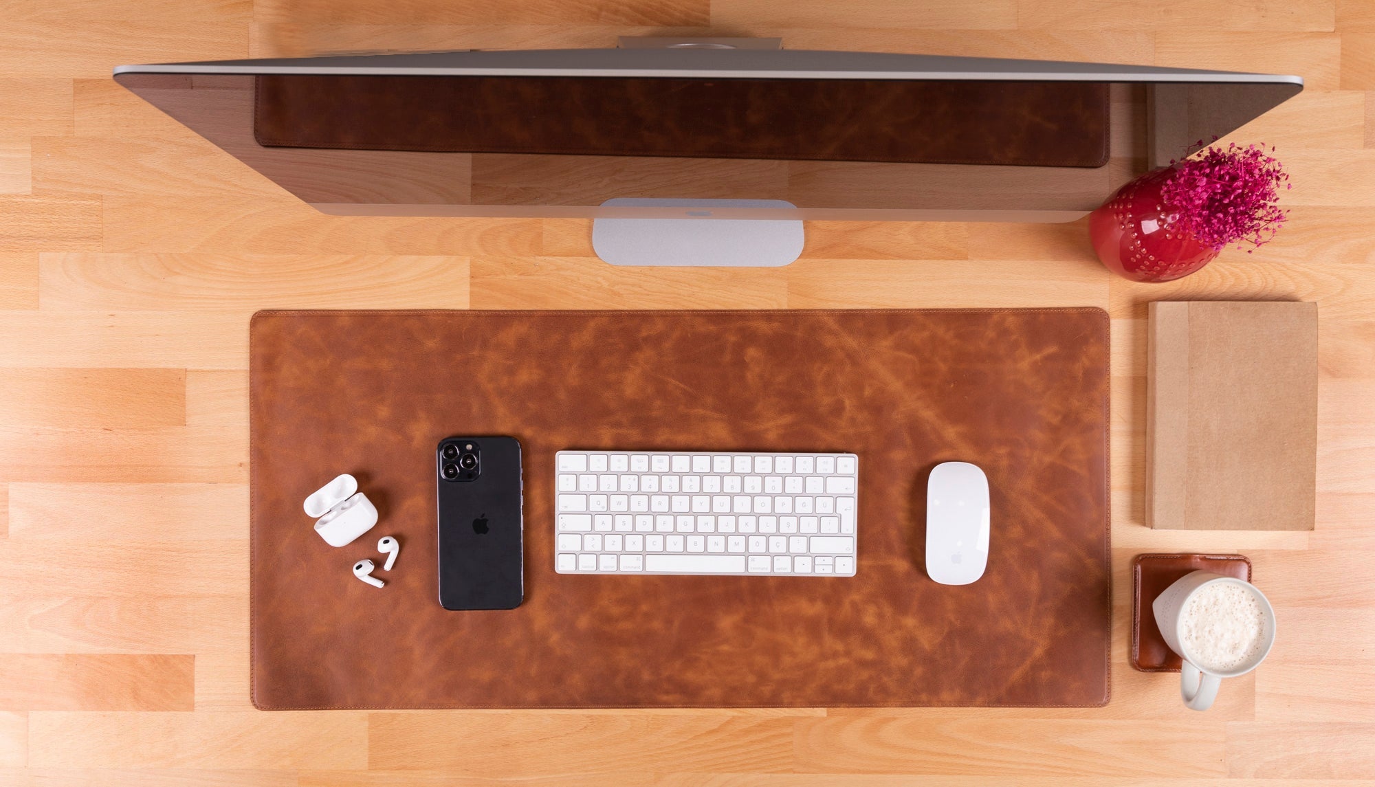 Natural Leather Desk Mat 14.6" x 31.5" (37 Cm x 80 Cm)
