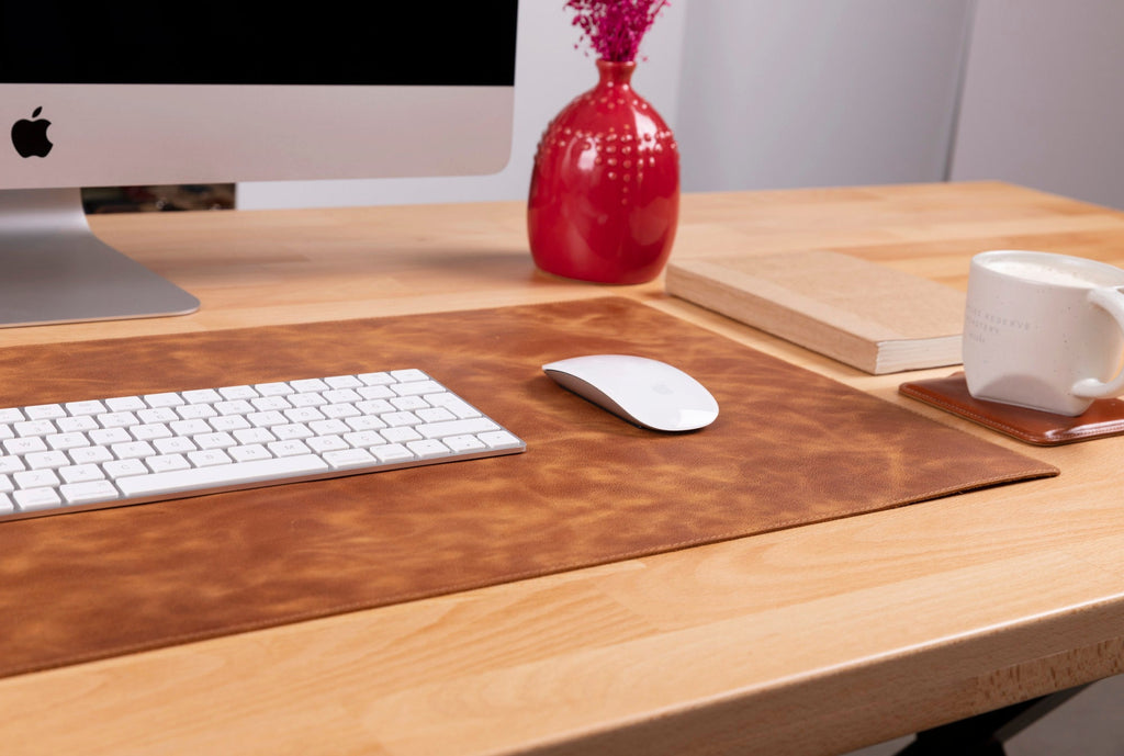 Natural Leather Desk Mat 14.6" x 31.5" (37 Cm x 80 Cm)