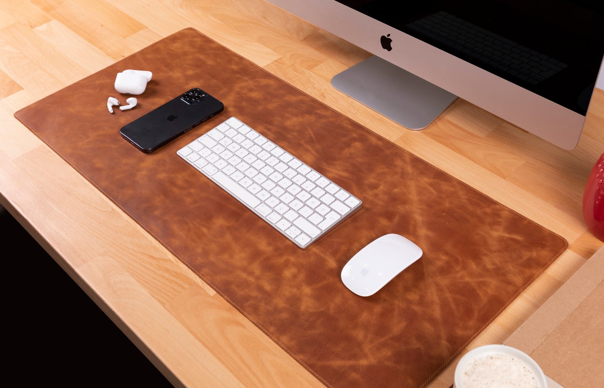 Natural Leather Desk Mat 14.6" x 31.5" (37 Cm x 80 Cm)