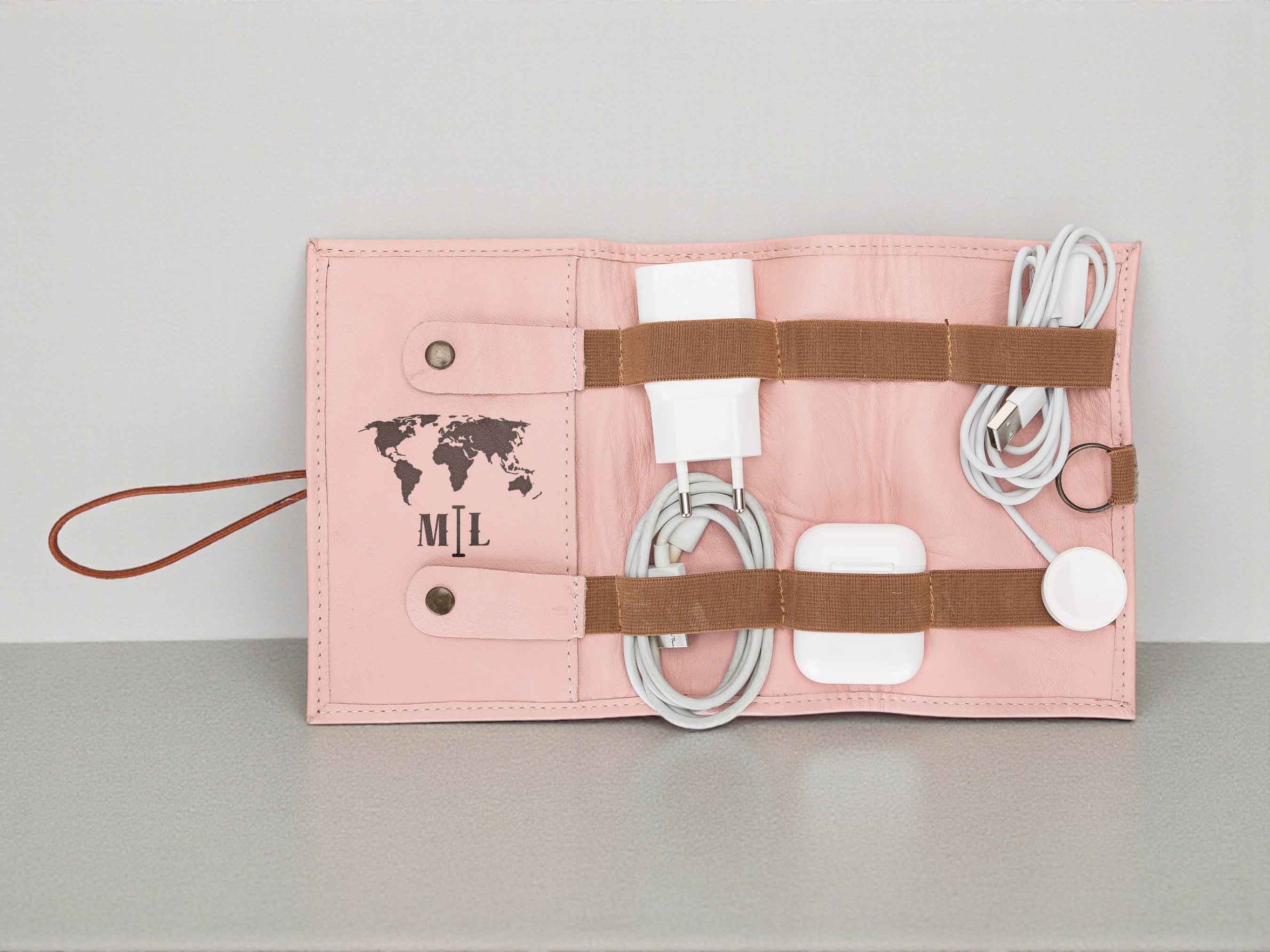 Foldable Leather Cable Organizer – Travel Cord & Tech Accessory Case