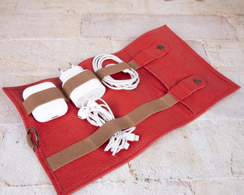 Foldable Leather Cable Organizer – Travel Cord & Tech Accessory Case