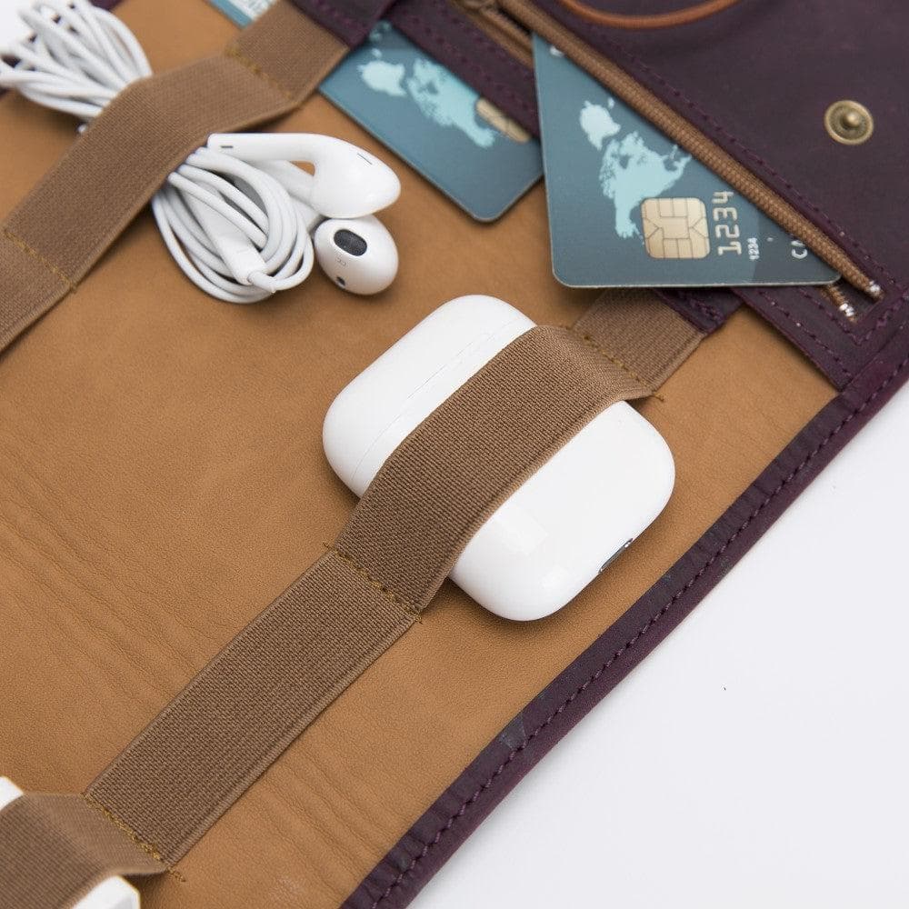 Foldable Leather Cable Organizer – Travel Cord & Tech Accessory Case