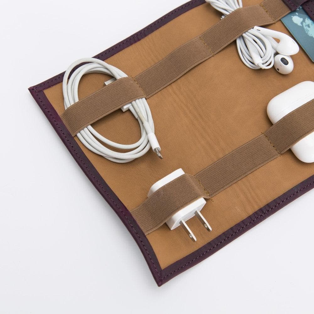 Foldable Leather Cable Organizer – Travel Cord & Tech Accessory Case