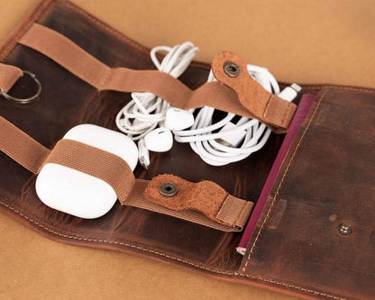 Foldable Leather Cable Organizer – Travel Cord & Tech Accessory Case