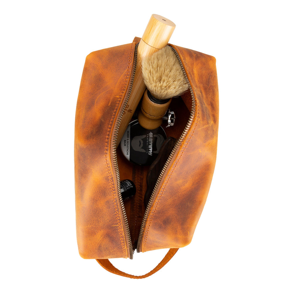 Genuine Leather Dopp Kit - Personalized Toiletry & Shaving Bag, Large