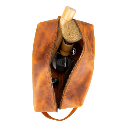 Genuine Leather Dopp Kit - Personalized Toiletry & Shaving Bag, Large