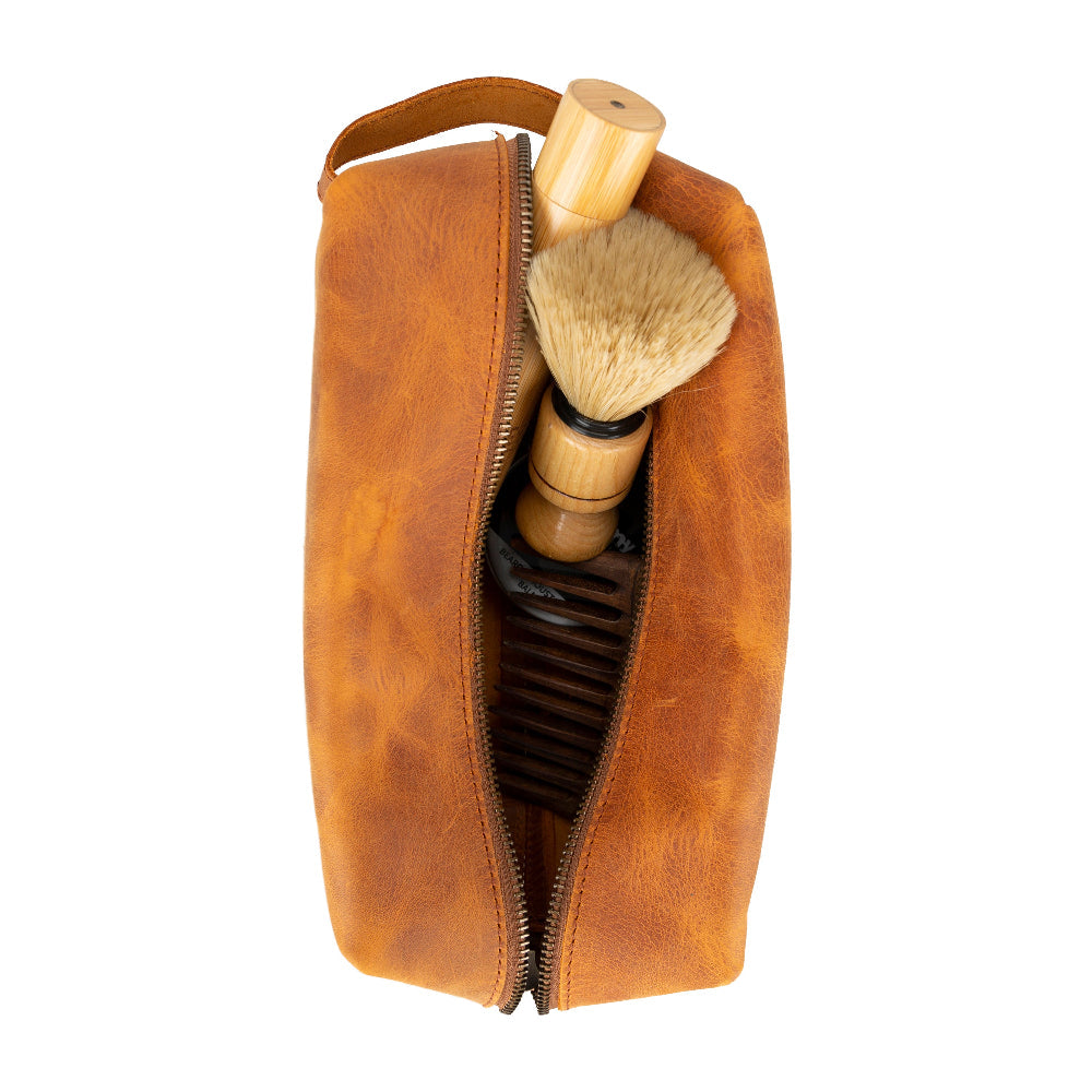 Genuine Leather Dopp Kit - Personalized Toiletry & Shaving Bag, Large