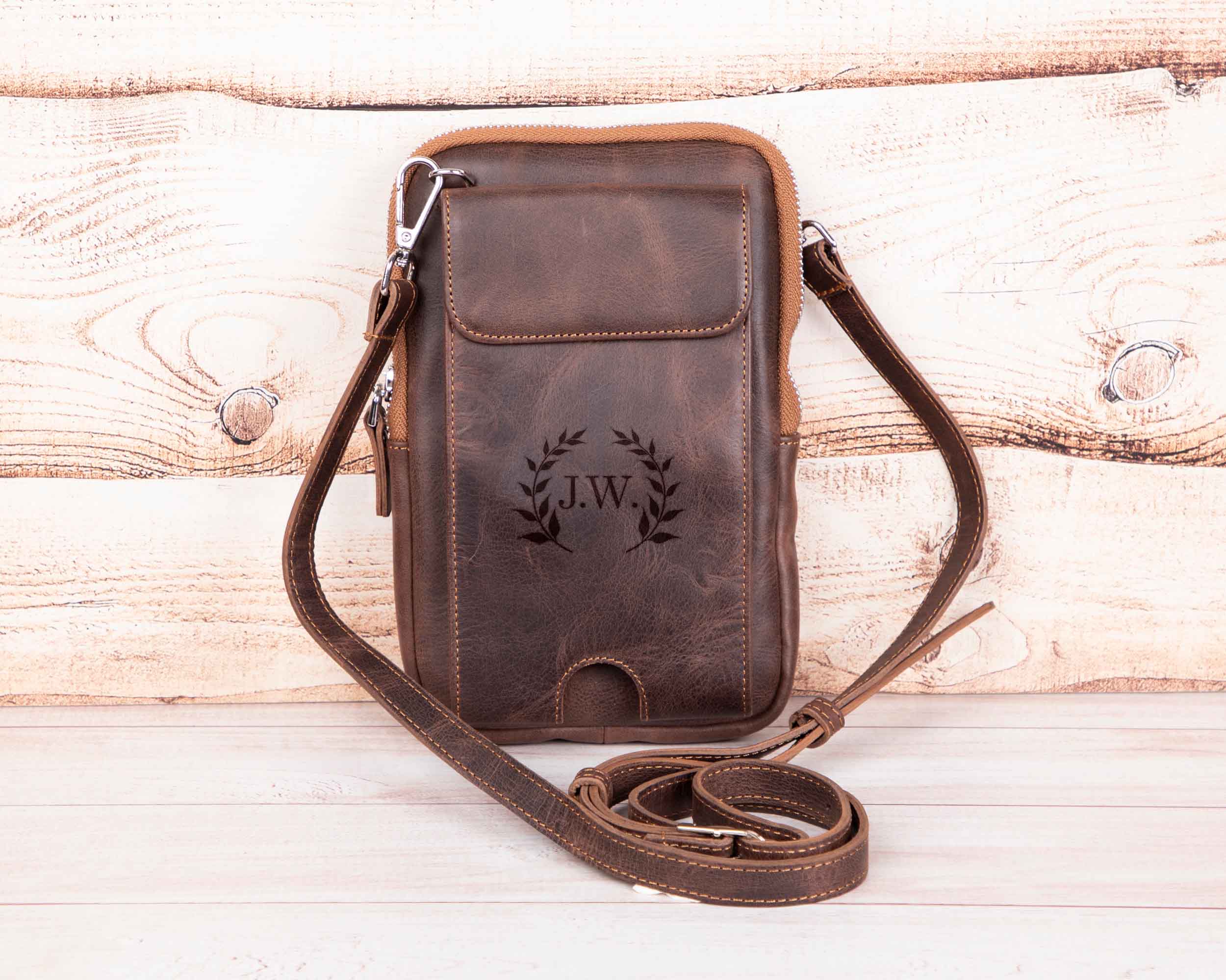 Leather Crossbody Bag - Smart Travel Phone & Wallet Organizer