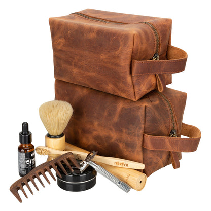 Leather Dopp Kit - Full-Grain Leather Toiletry Organizer, Medium