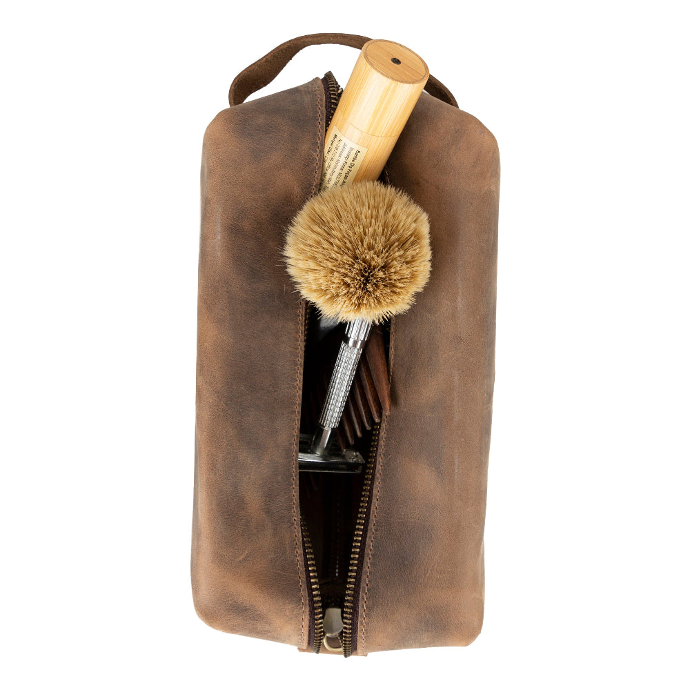 Leather Dopp Kit - Full-Grain Leather Toiletry Organizer, Medium