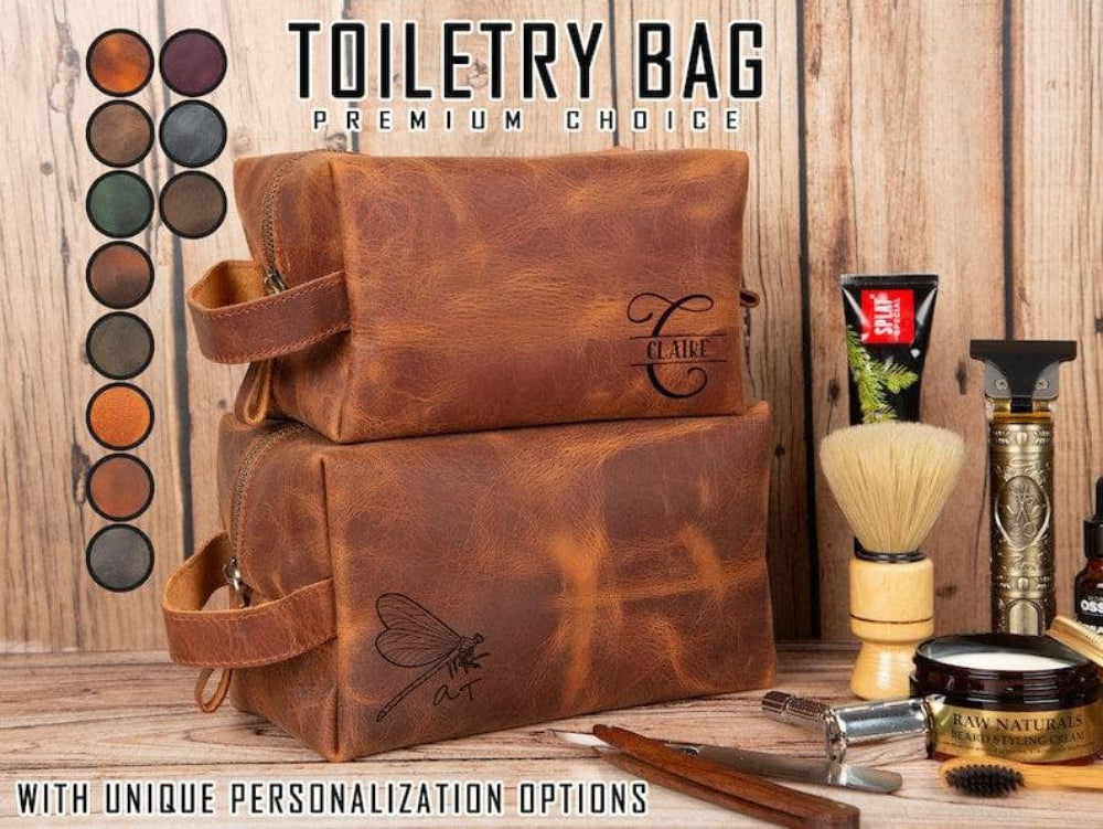 Leather Dopp Kit - Full-Grain Leather Toiletry Organizer, Medium