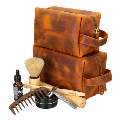 Leather Dopp Kit - Full-Grain Leather Toiletry Organizer, Medium