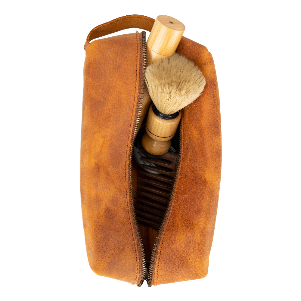 Leather Dopp Kit - Full-Grain Leather Toiletry Organizer, Medium